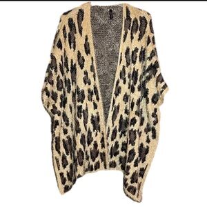 Eyelash Knit Jaguar Print Open Asymmetrical Hem Women’s Poncho Cardigan Wrap